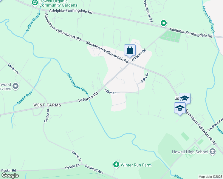 map of restaurants, bars, coffee shops, grocery stores, and more near 1 Ethan Drive in Farmingdale