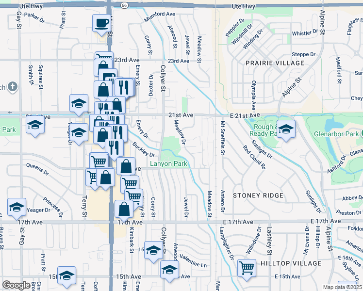 map of restaurants, bars, coffee shops, grocery stores, and more near 1955 Meadow Drive in Longmont