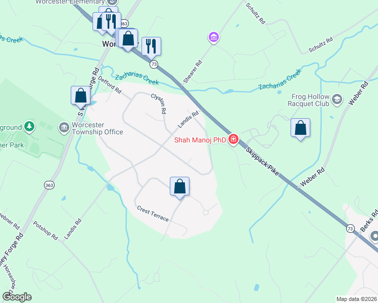 map of restaurants, bars, coffee shops, grocery stores, and more near 1918 Landis Road in Eagleville