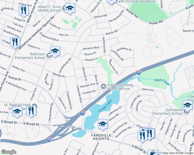 map of restaurants, bars, coffee shops, grocery stores, and more near 233 Birch Street in Hamilton Township