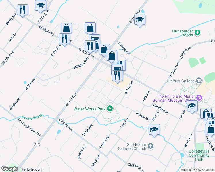map of restaurants, bars, coffee shops, grocery stores, and more near 739 Muhlenberg Drive in Trappe