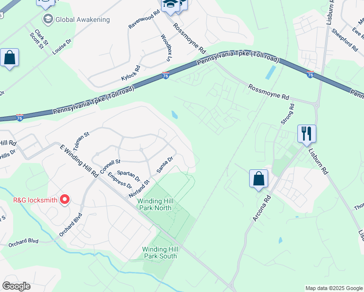 map of restaurants, bars, coffee shops, grocery stores, and more near 1579 Zestar Drive in Mechanicsburg