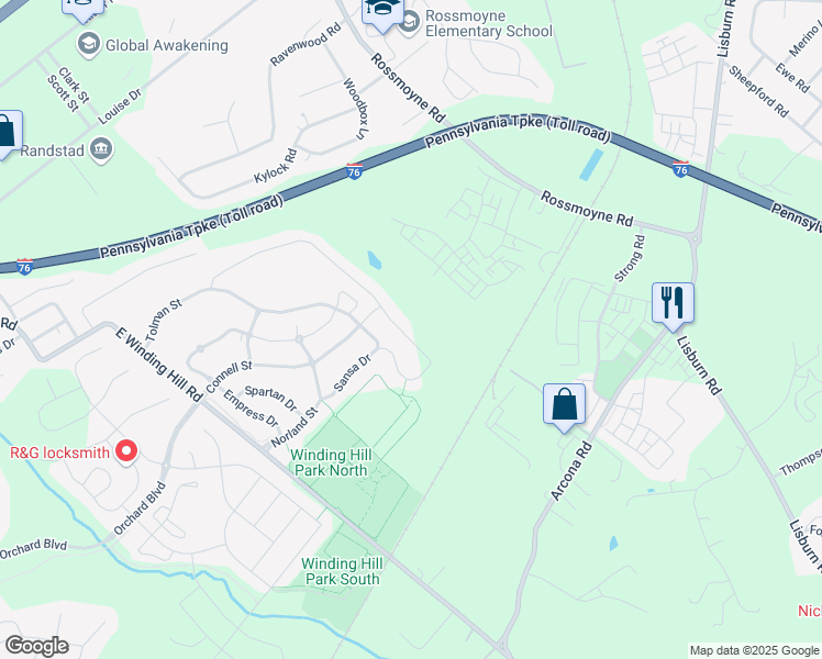 map of restaurants, bars, coffee shops, grocery stores, and more near 1594 Zestar Drive in Mechanicsburg