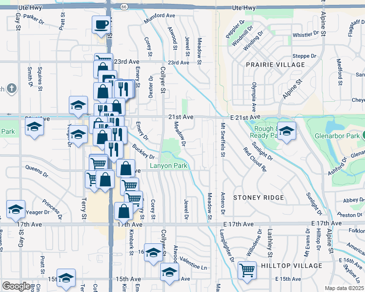 map of restaurants, bars, coffee shops, grocery stores, and more near 1957 Meadow Drive in Longmont