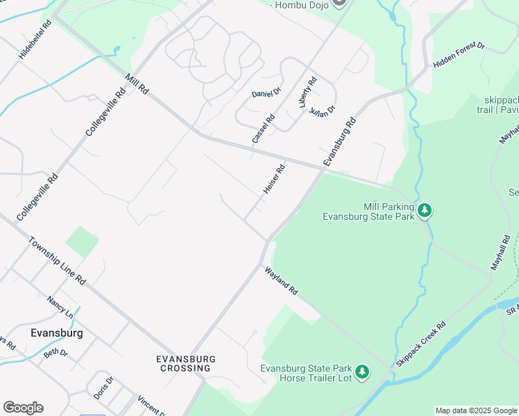map of restaurants, bars, coffee shops, grocery stores, and more near 528 Heiser Road in Collegeville