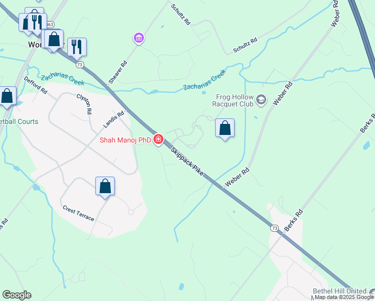 map of restaurants, bars, coffee shops, grocery stores, and more near 123 Meadow View Lane in Lansdale