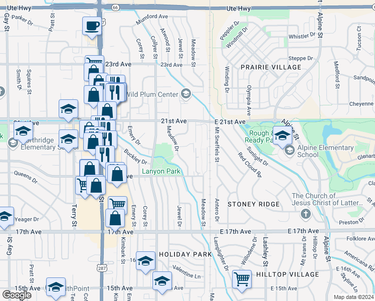 map of restaurants, bars, coffee shops, grocery stores, and more near 1974 McCall Place in Longmont