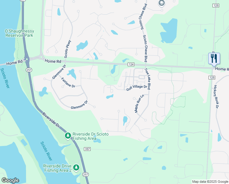 map of restaurants, bars, coffee shops, grocery stores, and more near 4899 Golf Village Drive in Powell