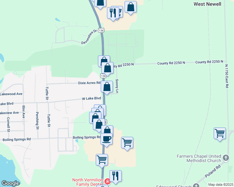 map of restaurants, bars, coffee shops, grocery stores, and more near 3816 Sonny Lane in Danville