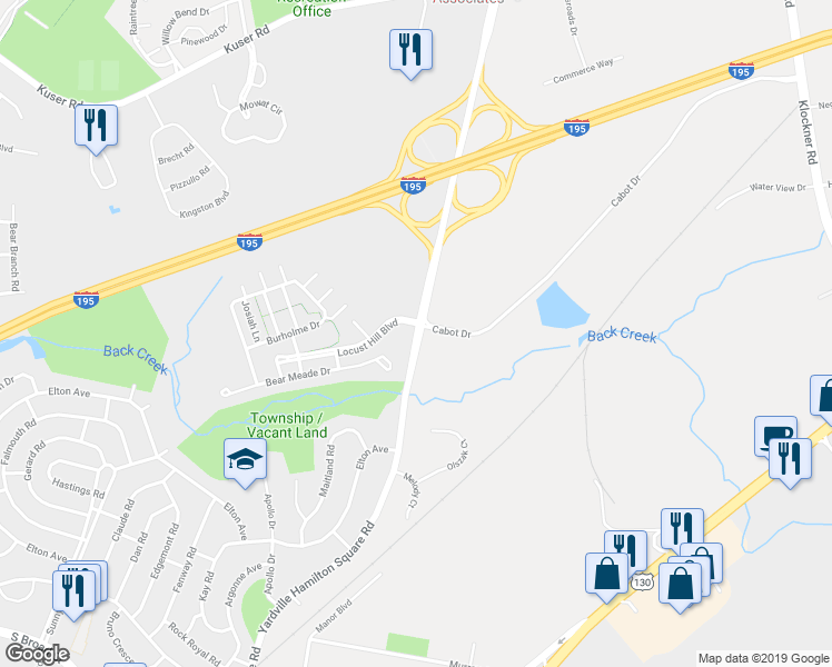 map of restaurants, bars, coffee shops, grocery stores, and more near 1107 Yardville-Hamilton Square Road in Hamilton Township