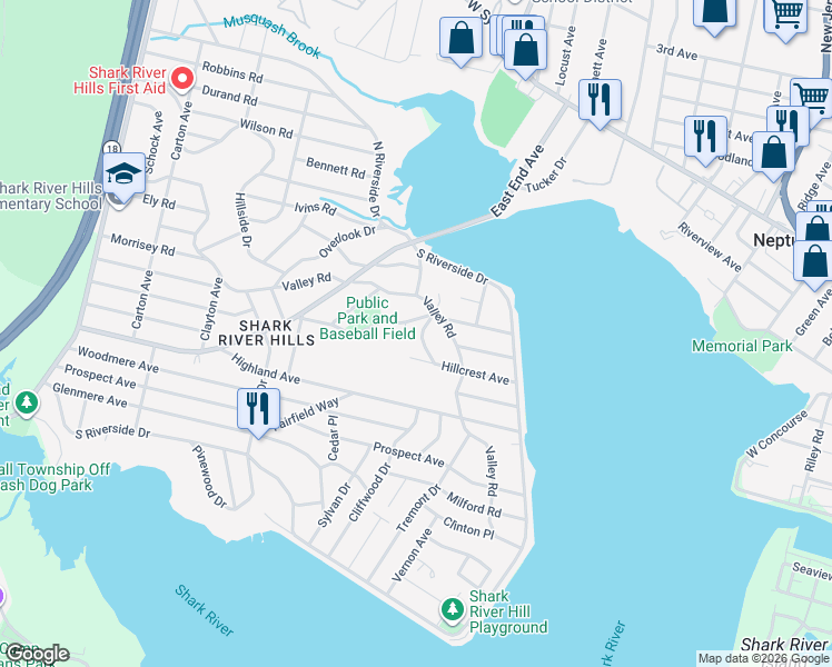 map of restaurants, bars, coffee shops, grocery stores, and more near 3 Summit Rd in Neptune Township