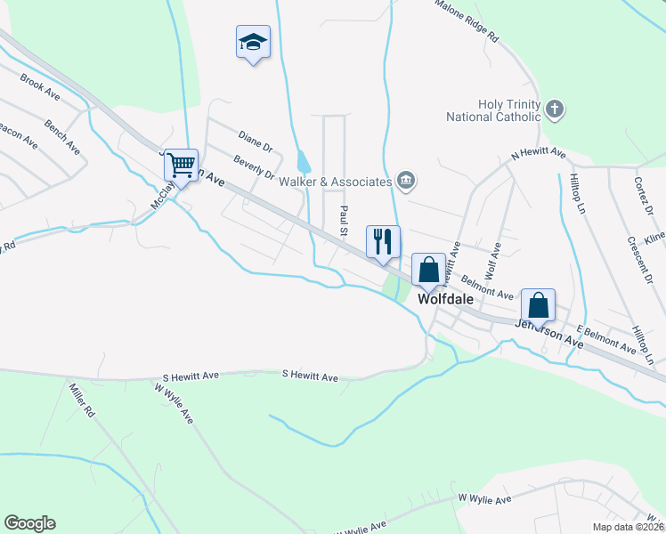 map of restaurants, bars, coffee shops, grocery stores, and more near 17 Norman Avenue in Washington