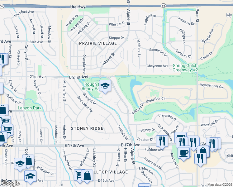 map of restaurants, bars, coffee shops, grocery stores, and more near 2005 Alpine Street in Longmont