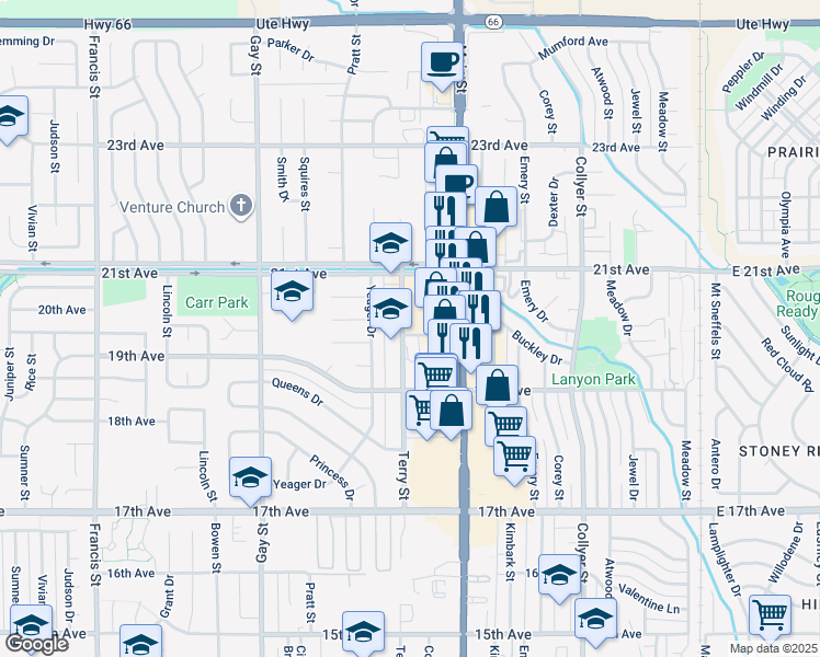 map of restaurants, bars, coffee shops, grocery stores, and more near 2003 Terry Street in Longmont