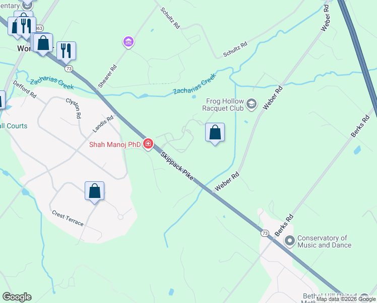 map of restaurants, bars, coffee shops, grocery stores, and more near 139 Meadow View Lane in Lansdale