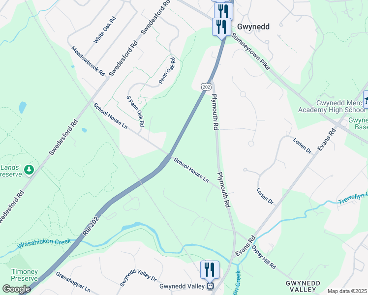 map of restaurants, bars, coffee shops, grocery stores, and more near 804 Dekalb Pike in Gwynedd Valley