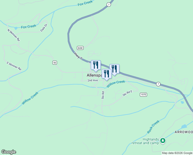 map of restaurants, bars, coffee shops, grocery stores, and more near in Allenspark