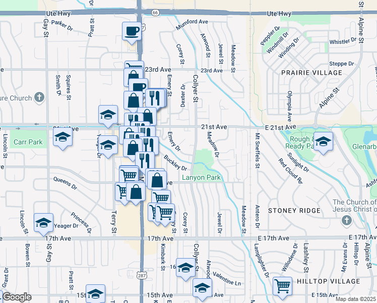 map of restaurants, bars, coffee shops, grocery stores, and more near 314 Emery Drive in Longmont