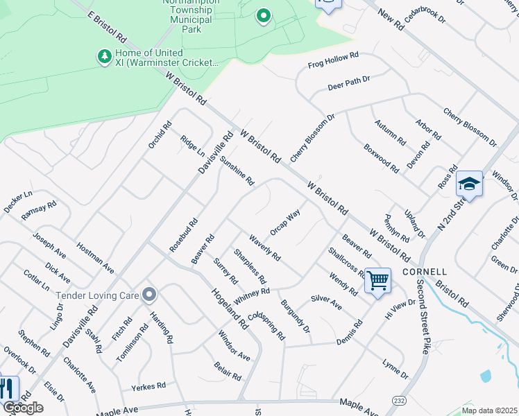 map of restaurants, bars, coffee shops, grocery stores, and more near 1318 Jeanette Way in Southampton