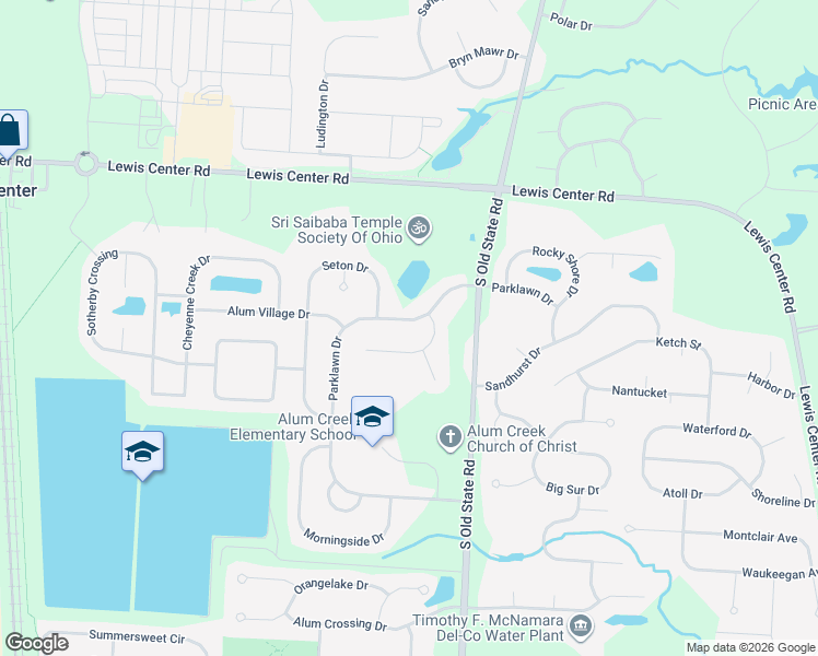 map of restaurants, bars, coffee shops, grocery stores, and more near 2055 Parklawn Drive in Lewis Center