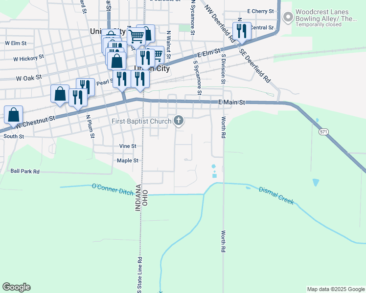 map of restaurants, bars, coffee shops, grocery stores, and more near 106 East Spearmint Street in Union City