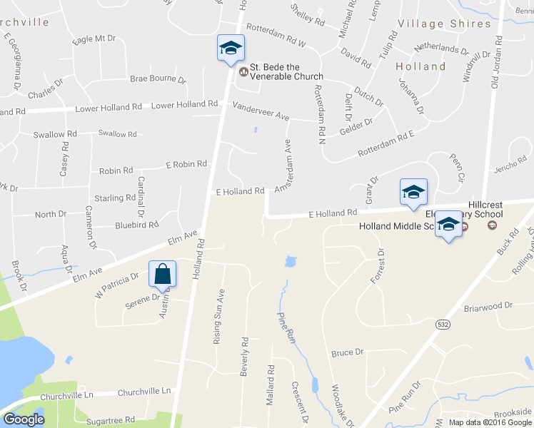 map of restaurants, bars, coffee shops, grocery stores, and more near 101 East Holland Road in Southampton