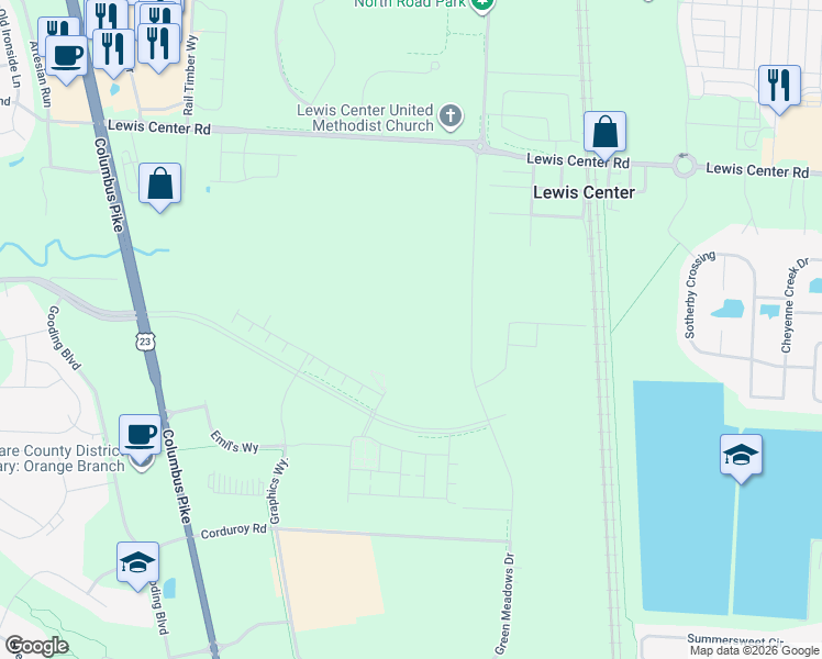map of restaurants, bars, coffee shops, grocery stores, and more near 6871 Columbus Pike in Lewis Center