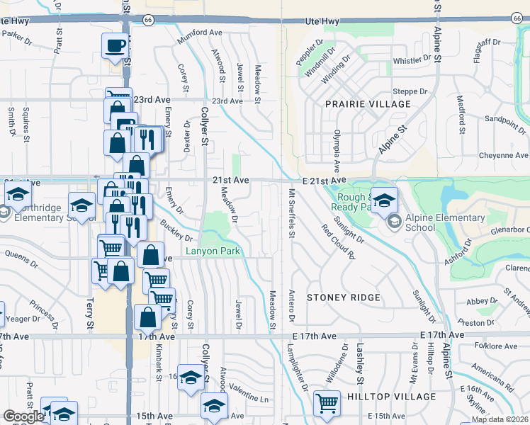 map of restaurants, bars, coffee shops, grocery stores, and more near 1974 McCall Place in Longmont
