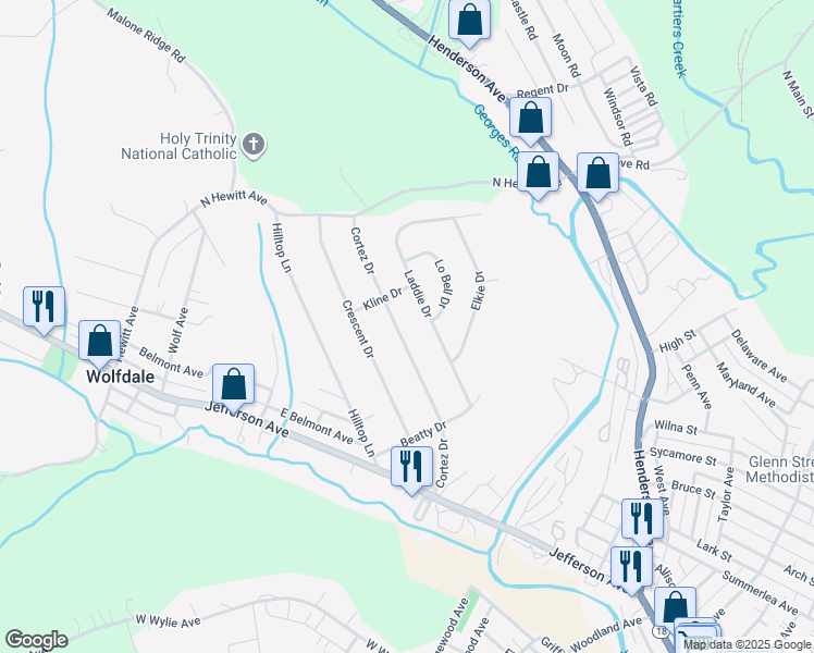 map of restaurants, bars, coffee shops, grocery stores, and more near 229 Cortez Drive in Washington