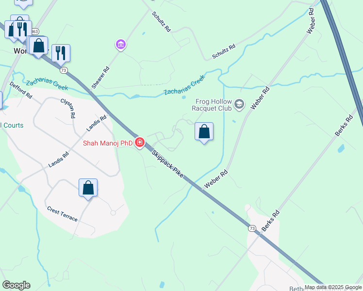 map of restaurants, bars, coffee shops, grocery stores, and more near 149 Meadow View Lane in Lansdale