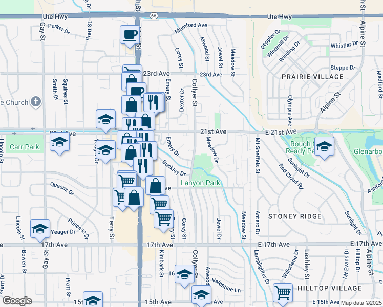 map of restaurants, bars, coffee shops, grocery stores, and more near 2007 Collyer Street in Longmont
