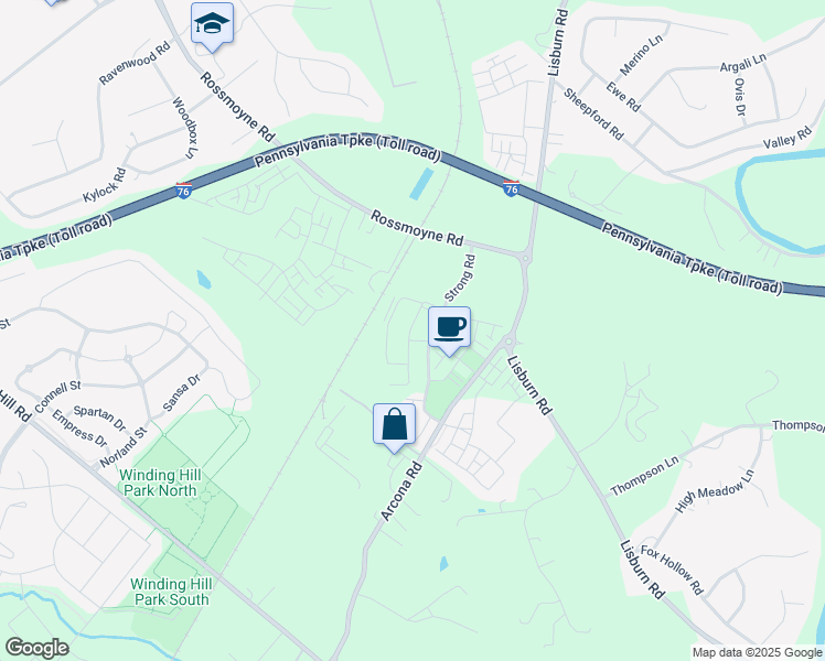 map of restaurants, bars, coffee shops, grocery stores, and more near 3215 Dunlap Lane in Mechanicsburg