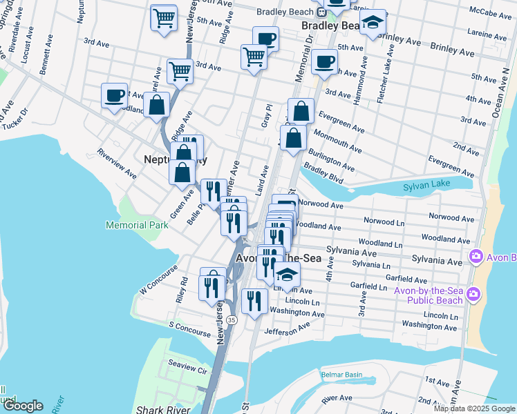 map of restaurants, bars, coffee shops, grocery stores, and more near 57 Laird Avenue in Neptune City
