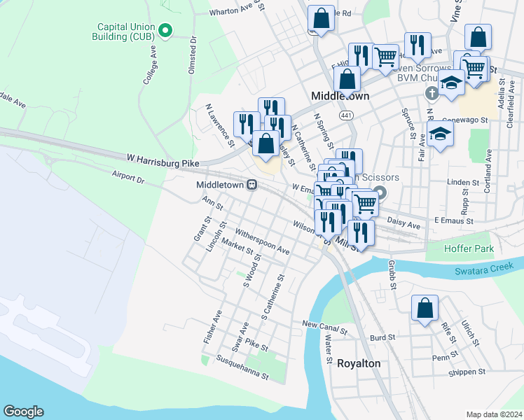 map of restaurants, bars, coffee shops, grocery stores, and more near 200 Fisher Avenue in Middletown