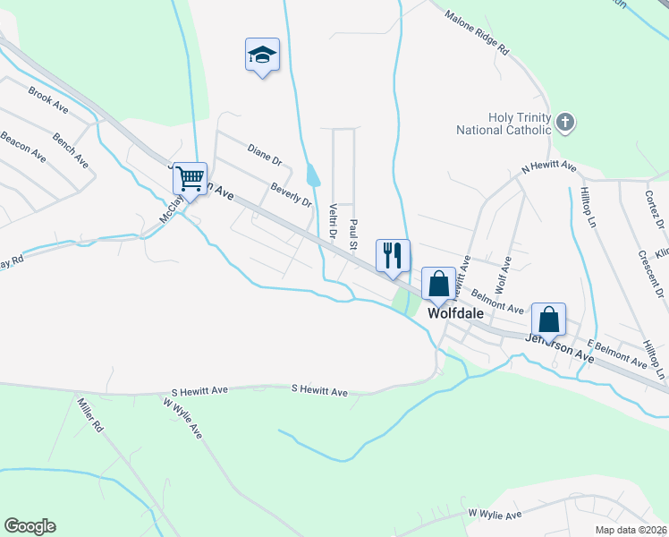 map of restaurants, bars, coffee shops, grocery stores, and more near 17 Norman Avenue in Washington