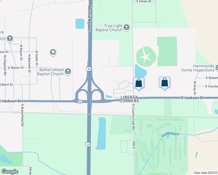 map of restaurants, bars, coffee shops, grocery stores, and more near 4600 East Jackson Street in Muncie