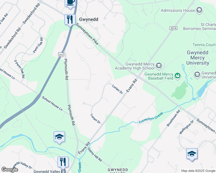 map of restaurants, bars, coffee shops, grocery stores, and more near 1010 Lorien Dr in Ambler