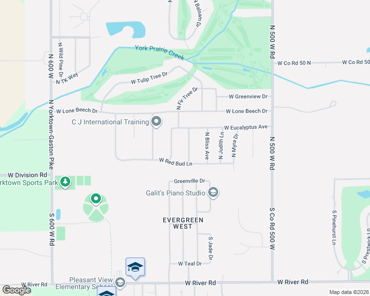 map of restaurants, bars, coffee shops, grocery stores, and more near 204 North Bayberry Lane in Muncie