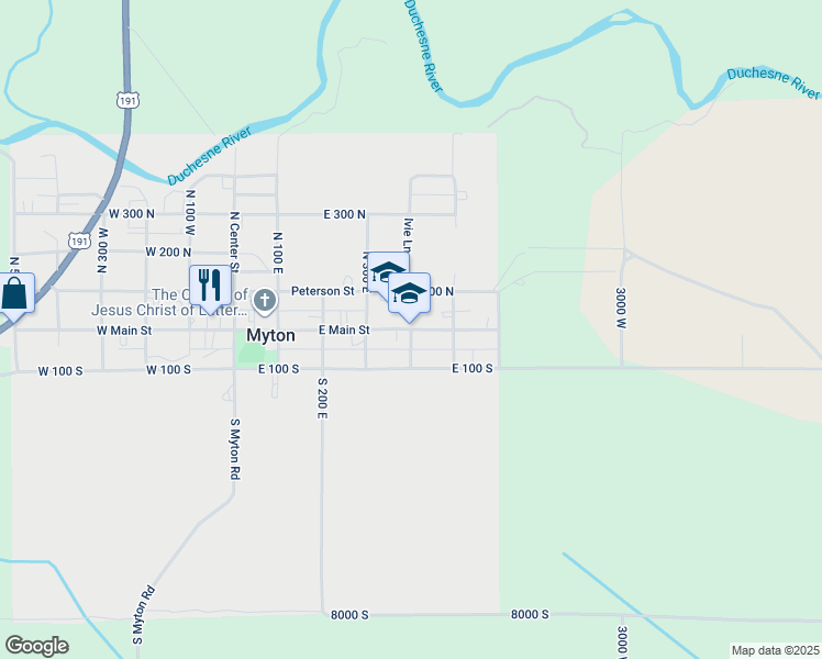 map of restaurants, bars, coffee shops, grocery stores, and more near 400 East Main Street in Myton