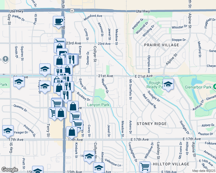 map of restaurants, bars, coffee shops, grocery stores, and more near 1963 Meadow Drive in Longmont