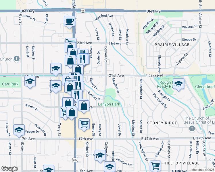 map of restaurants, bars, coffee shops, grocery stores, and more near 2007 Collyer Street in Longmont