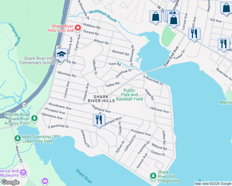 map of restaurants, bars, coffee shops, grocery stores, and more near 315 Beverly Way in Neptune City