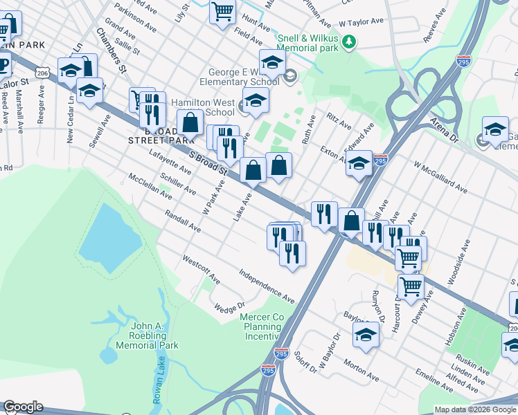 map of restaurants, bars, coffee shops, grocery stores, and more near 934 Schiller Avenue in Trenton