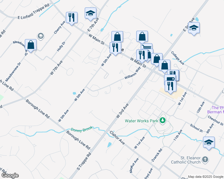 map of restaurants, bars, coffee shops, grocery stores, and more near 370 Jefferson Court in Collegeville
