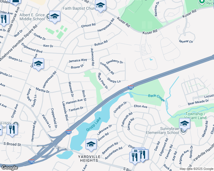 map of restaurants, bars, coffee shops, grocery stores, and more near 23 Black Pine Drive in Hamilton Township