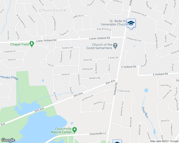 map of restaurants, bars, coffee shops, grocery stores, and more near 42 Starling Road in Holland