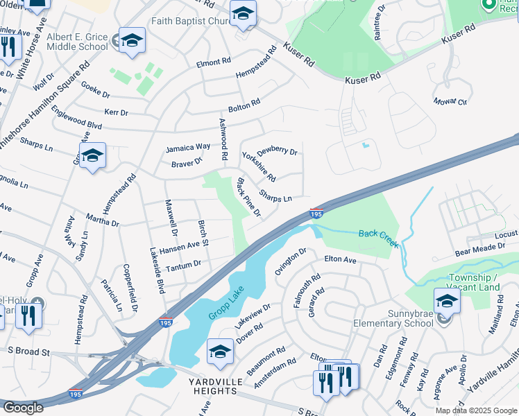 map of restaurants, bars, coffee shops, grocery stores, and more near 23 Black Pine Drive in Hamilton Township