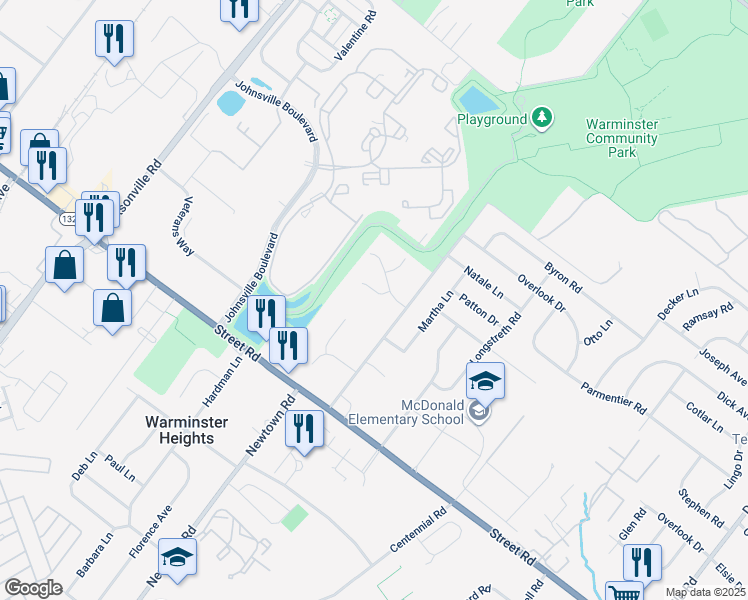 map of restaurants, bars, coffee shops, grocery stores, and more near 282 Watson Glen Drive in Warminster