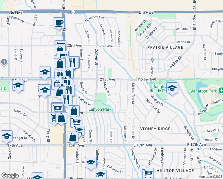 map of restaurants, bars, coffee shops, grocery stores, and more near 1963 Meadow Drive in Longmont