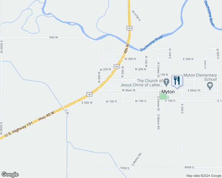 map of restaurants, bars, coffee shops, grocery stores, and more near in Myton